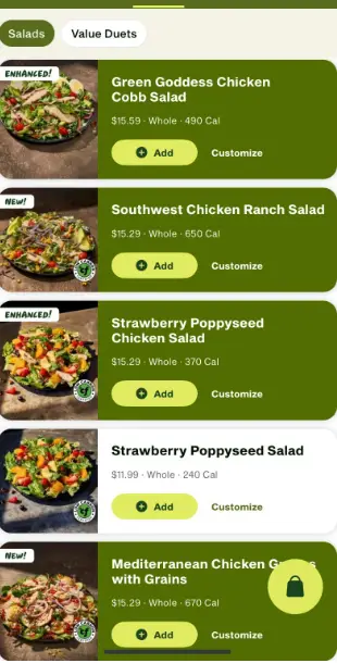 Panera Bread Salads Menu