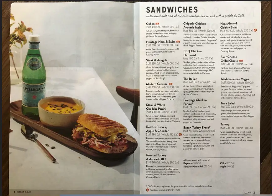 Panera Bread Sandwiches Menu